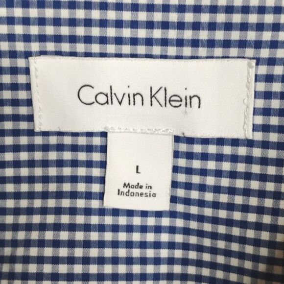 Calvin Klein Checkered Dress Shirt Button up Blue and White Woven size Large - Picture 2 of 15